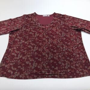 Susan Graver Plus 3X Red MINT Reflective Scoop Neck Long Sleeve Pullover Top